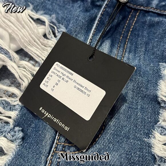 New NWT Missguided Sinner High Waisted Booty Short Vintage Blue sz 6 - Picture 4 of 6